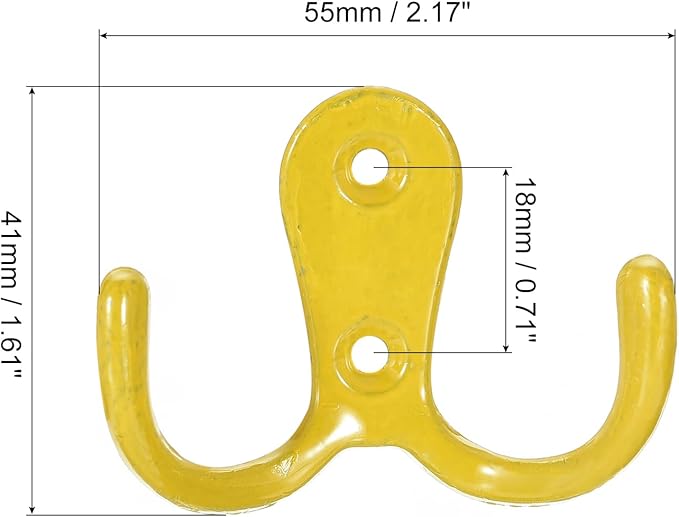 uxcell Wall Hooks, 8Pcs - Zinc Alloy Double Prong Retro Hook, Hooks for Hanging Towel Coat Backpack Clothes Scarf Keys Hat Cup (Yellow)