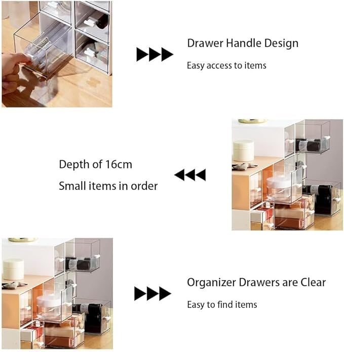 Desk Drawer Organizer with 3 Drawers, Plastic Clear Tea Bag Organizer, Stackable Tea Bag Holder, Makeup Organizers, Bathroom Organizers, Tea Bags Storage for Kitchen Pantry, Sugar Sachets, Cosmetic