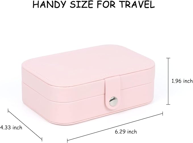 Travel Jewelry Box, Small Jewelry Organizer Boxes for Women Girls, 2 Layer Travel Jewlery Case, PU Leather Mini Portable Jewerly Storage Display Holder for Earrings, Ring, Necklaces, Bracelets(Pink 1)
