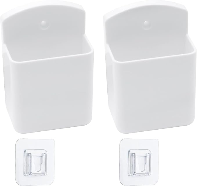2 Pack Self Adhesive TV Air Conditioner Remote Control Holder Wall Mount Storage Box Organizer (White)