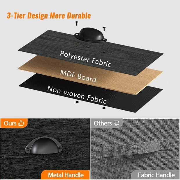 Nightstands Set of 4, Industrial End Table with Fabric Drawer&Storage Shelf, Small Bedside Table Organizer for Small Space, Side Table for Living Room, Tall 23.6" Night Stand for Bedroom, Black Oak