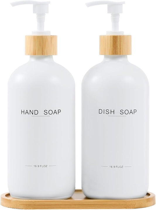 Kitchen Soap Dispenser Set, Hand and Dish Soap Dispenser for Kitchen Sink (White)