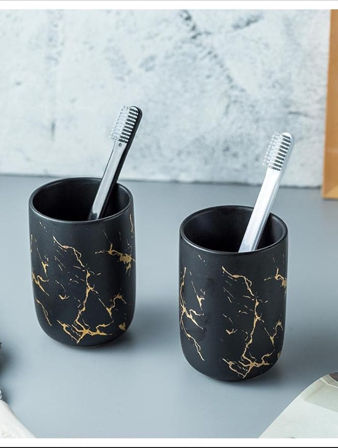 Ceramics Creative Golden Black Marble Pattern Marble Bathroom Accessories Set,3 Pieces Include Soap Dispenser, Tumblers,Soap Dish,4 Pieces Set Bathroom Accessories (Gray（Four Piece）)