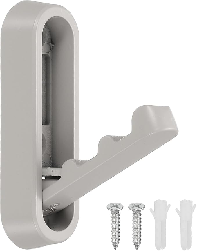 uxcell Foldable Wall Hooks, Aluminum Alloy Heavy Duty Wall Mounted Folding Coat Hooks with Mounting Accessories Space-Saving for Hanging Coat Towels Hat Bags, Oval, Gray