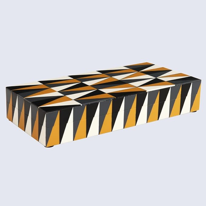 Handicrafts Home Large Decorative Storage Box with Lid – Black and White Coffee Table Storage Box, Remote Control Holder, Keepsake Storage Box for Living Room & Shelf Decor – Puzzle Guild 12 x 6 x 2