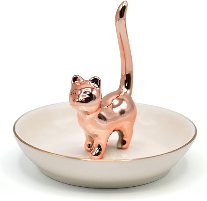 ROSA&ROSE Ring Holder Jewelry TrayâHandmade Cat Ring Dish,Romantic Gift for Her,Wedding,Birthday Gift for Girlfriend,Wife Personalized Jewelry Holder,Cute Cat Decor