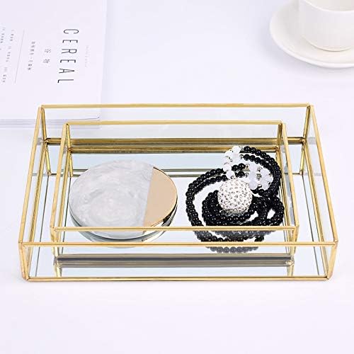 Sooyee Gold Tray Mirror,Square Mirror Tray can Hold Jewelry,Perfume,Makeup,Breakfast,Tea,Food,Magazine and More, Decorative Tray for Vanity,Dresser,Bathroom,Bedroom,Office,Garden,Coffee Table (8âx8â)