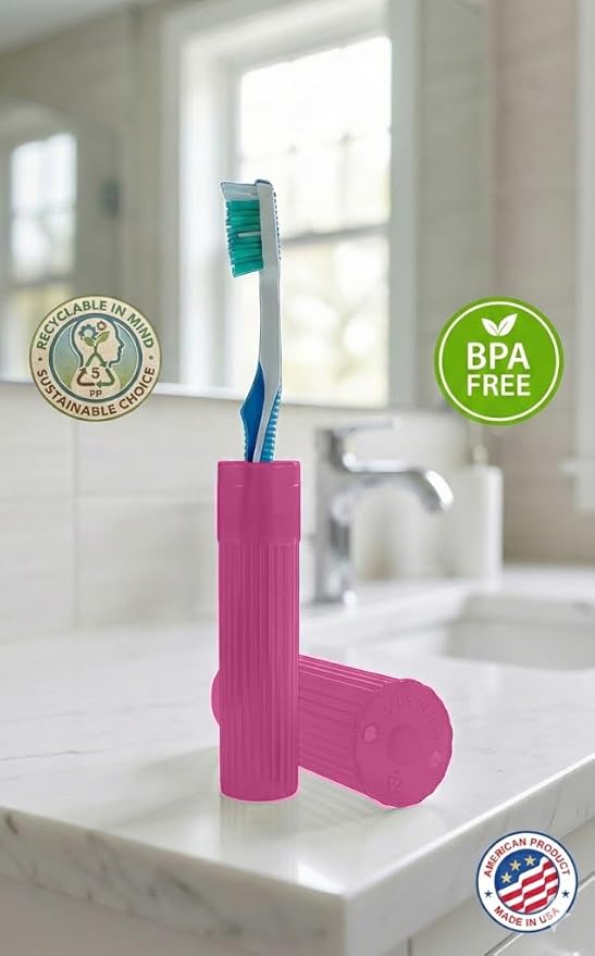 Toothbrush Holder - Pink, Made in USA, with Ventilation Holes, for Toothbrush Covers, Toothbrush Holder, Toothbrush Soft, Durable Design, Hygienic Bathroom Accessory