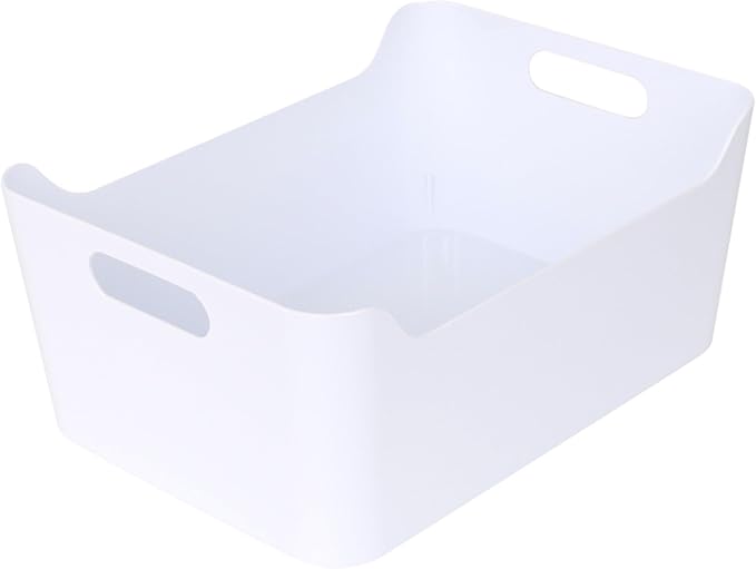 YBM Home Plastic Storage Bins with Handles for Kitchen and Pantry Organization -Multipurpose Open Storage Bins for Under Sink Storage, Bathroom, Vanity, Laundry Room, and Crafts Room, White,Small