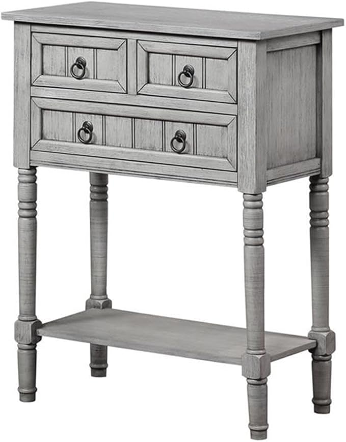 Convenience Concepts Kendra Entryway Hall Table 23.75" - 3 Storage Drawers, Traditional Console with Shelf for Decor, Office & Hallway Organizer, No Tools Assembly, Solid Wood, Wirebrush Light Gray