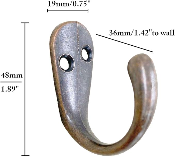 6 Pack Coat Hooks Heavy Duty, Antique Copper Single Entryway Hooks for Wall Door, Metal Utility Hook for Hanging Clothes Jackets Robes Towels Hats Keys Bags Cups