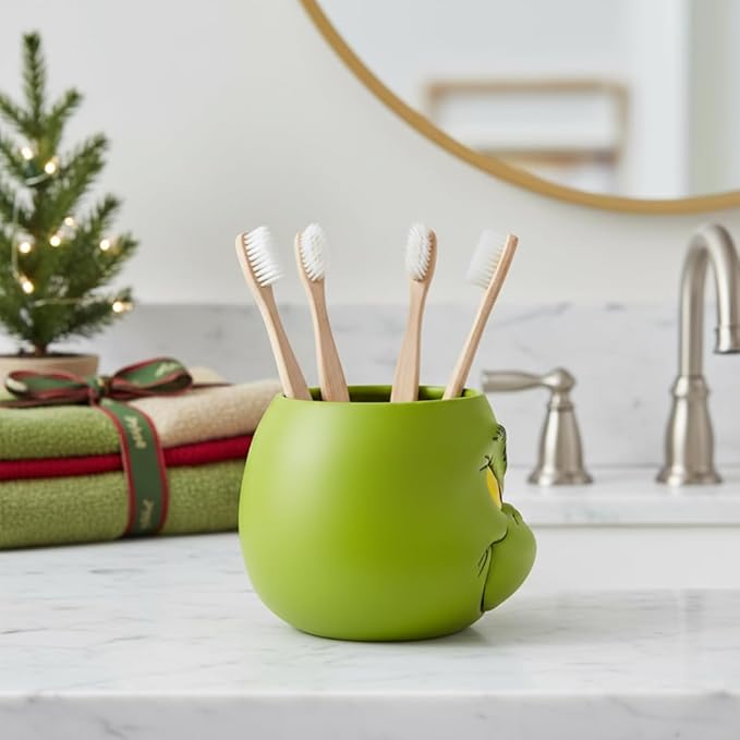 Dr. Seuss The Grinch Holiday Christmas Toothbrush Holder - Makeup Brushes/Pens Tumbler, (Officially Licensed Product) by Franco Collectibles