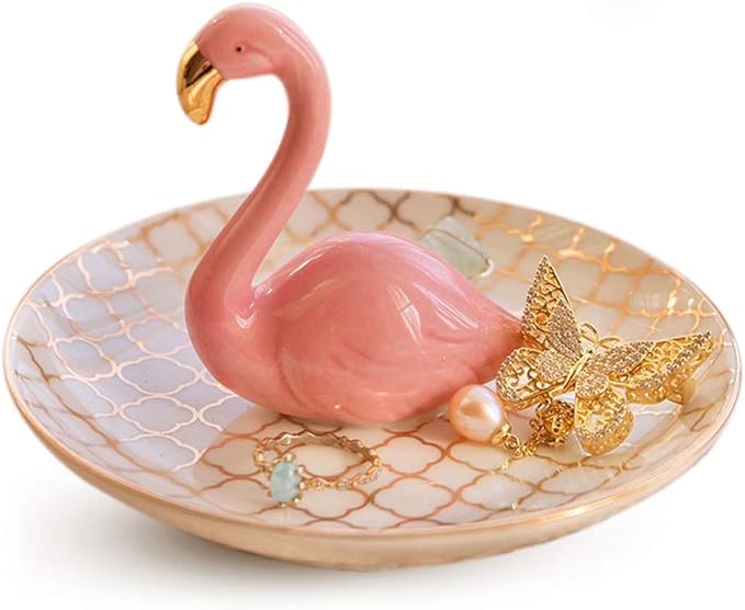 PUDDING CABIN Flamingo Ring Holder for Jewelry Trinket Tray Flamingo Gifts for Women Girls Friend Her Mom Christmas Thanksgiving Gifts Birthday Mothers Day Valentines Gifts Flamingo Decor