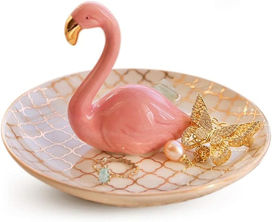 PUDDING CABIN Flamingo Ring Holder for Jewelry Trinket Tray Flamingo Gifts for Women Girls Friend Her Mom Christmas Thanksgiving Gifts Birthday Mothers Day Valentines Gifts Flamingo Decor