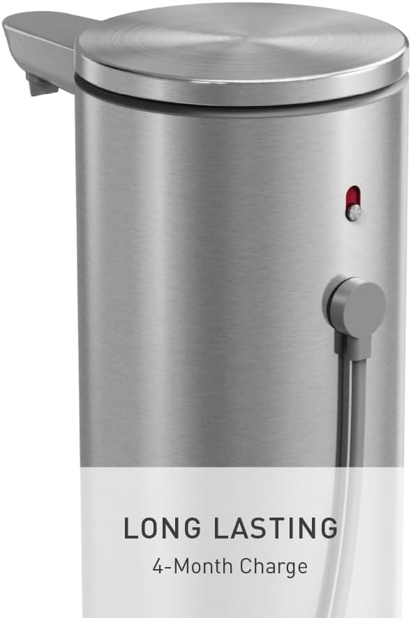 simplehuman Liquid Sensor Pump, 9 oz. with Caddy, Automatic Soap Dispenser for Kitchen and Bathroom, Touchless Motion Sensor, Variable Dispense, Rechargeable, High Grade Brushed Stainless Steel