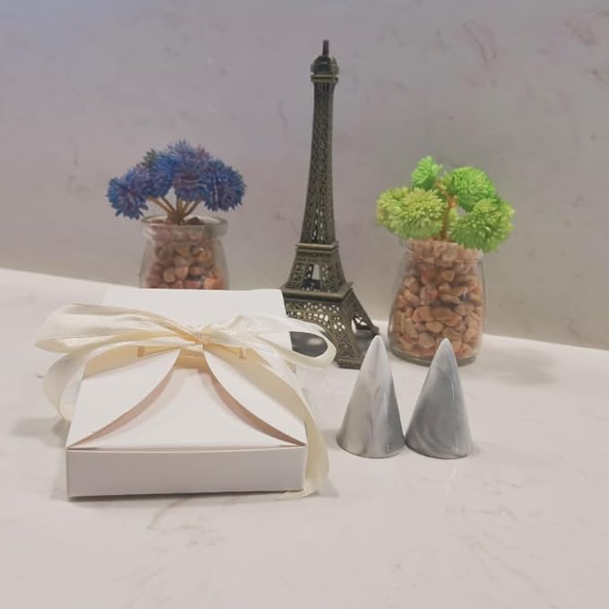 oskas Modern Marble Ring Holder Tower Ceramic Cone Shape Decorative Display Stand for Jewelry /Wedding Grey&Grey 2pcs set