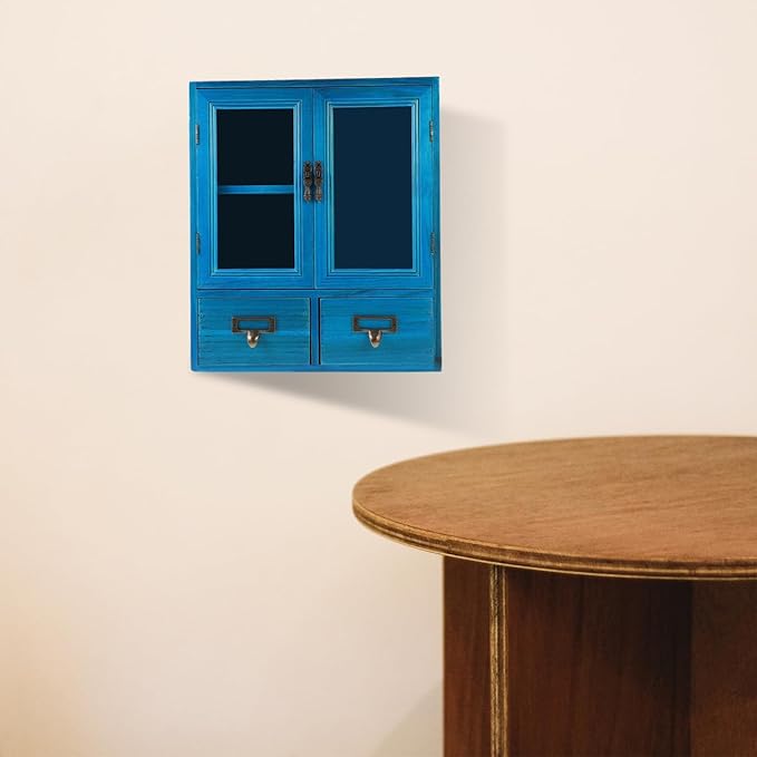 Vintage Wooden Wall Cabinet Organizer 14.17X12.20X4.88In Double Door Storage Box for Bathroom Kitchen Living Room Display and Small Item Storage