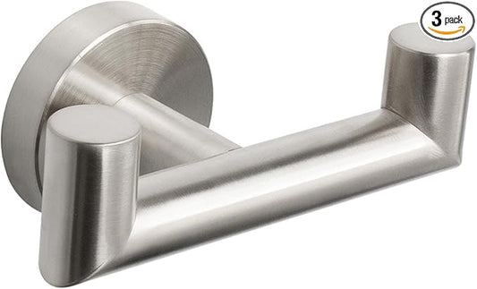 NearMoon Bathroom Double Towel Hook- SUS304 Stainless Steel Robe Towel Holder, Heavy Duty Double Coat Hook for Bathroom Livingroom Kitchen Wall Mounted (Brushed Nickel-U, 3 Pack)