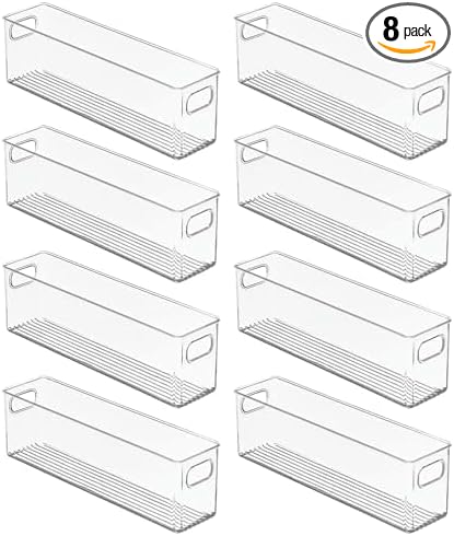 mDesign Plastic Bathroom Storage Container Bins w/ Handles - Closet, Cabinet, Vanity, Cupboard Shelf Organization, Hair Tools Accessory Organizer - Ligne Collection; Clear, â5x3.75x16 (Pack of 8)