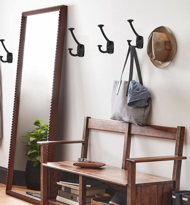 Matte Black Hooks Large Wall Mounted Decorative Solid Heavy-Duty Double-Sided Coat Hooks for Hanging Towels Coats Robes Towels Bag Bathroom Wall Hooks (2 Pack)