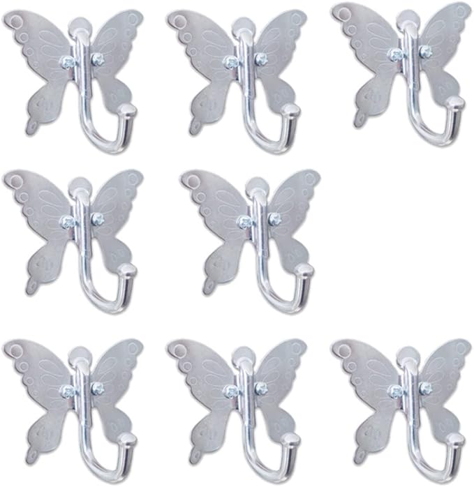 haowei Butterfly Hook Coat Hooks for Door, 8 Pack Stainless Steel Robe Hooks for Clothes, Hats, Kitchen, Bathroom - Universal Design for Easy Installation and Organization