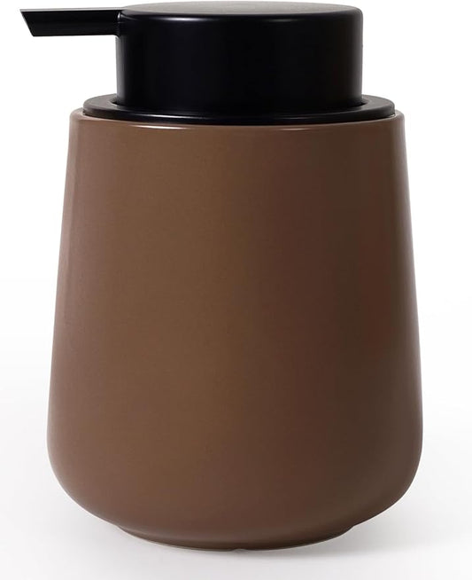 INGOFIN Ceramic Lotion Dispenser - 12 oz Hand Soap Dispenser Bathroom, Modern Liquid Dispenser with Pump, Refillable Dish Soap Bottle for Kitchen, Matte Brown