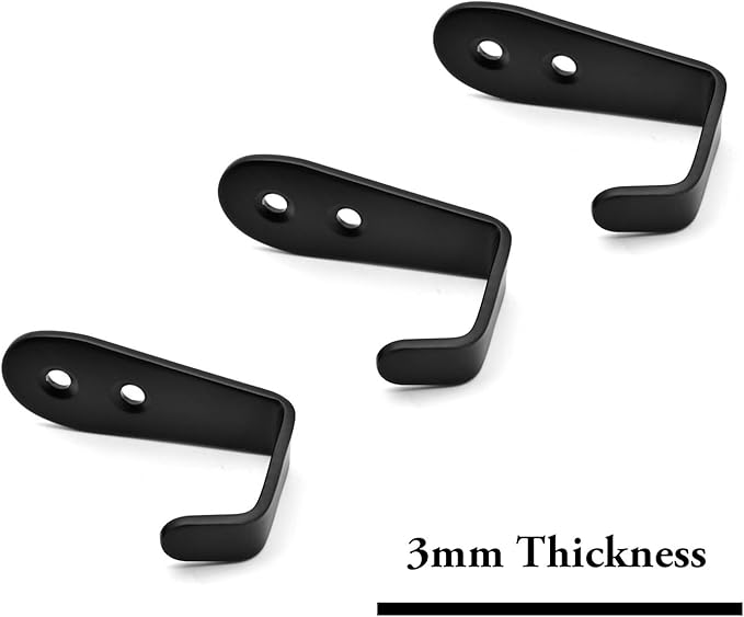 Coat Hooks Black, 6 Pack Jacket Hooks Wall Mounted Stainless Steel Single Robes Hook Heavy Duty, Large L Metal Hook for Entryway Kitchen Bedroom Bathroom Office Toilet
