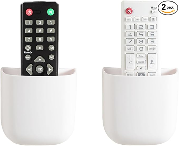 SUNFICON Remote Holder Wall Mount TV FAN Remote Control Holder Bedside Caddy Wall Organizer Phone Holder for Office Adhesive Media Player Controller Holder Box Tray Home Desk Nightstand White 2 Small