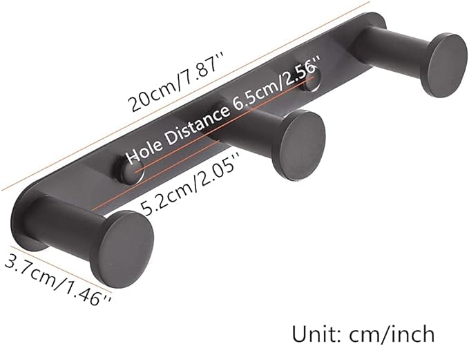 Big Big Home Black Towel Hook, Bathroom Robe Rack with 3 Hooks Matte Towel Hanger Coat Rack Wall Mount