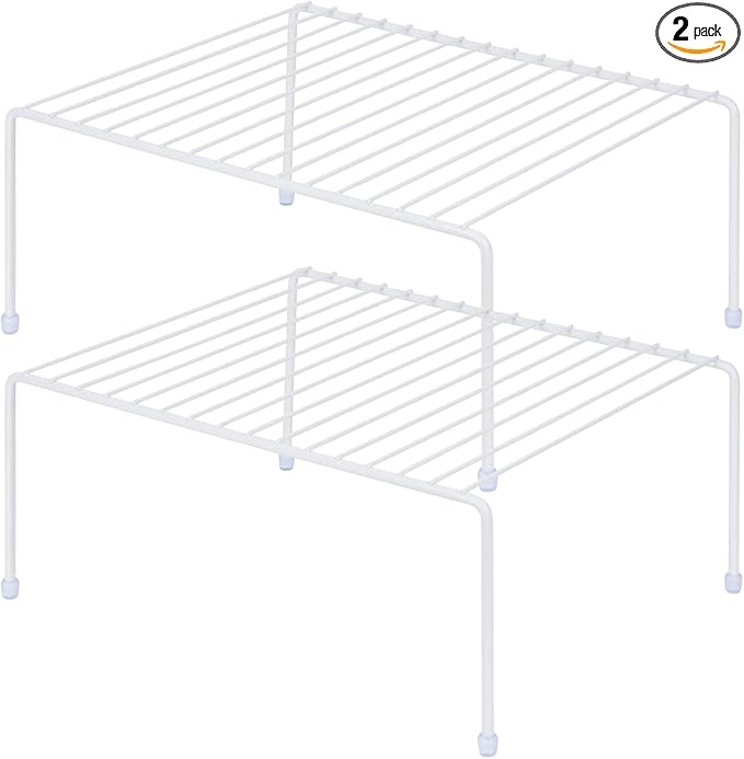 Medium (13.1 x 10.2 Inch) Cabinet Storage Shelf Rack, Shelvesï¼Kitchen Counter and Cabinet Shelf, Storage Rack Organizer for Kitchen, Fridge, Cabinet, Bathroom Cupboard& Pantry (2, White)