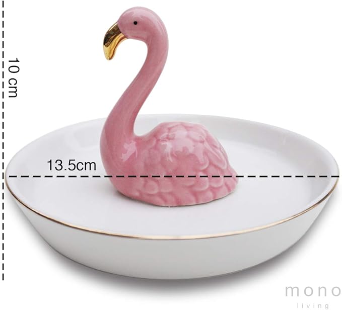 Flamingo Jewelry Holder & Ceramic Ring Dish â Pink Tropical Decor for Kitchen Sink or Vanity â Cute Engagement, Birthday, or Motherâs Day Gifts for Women & Girls â Gold-Rimmed Tray