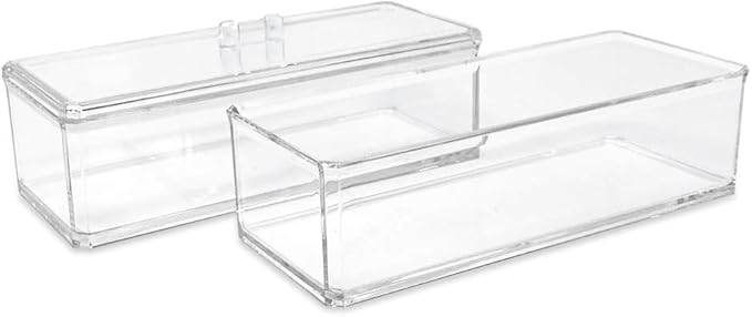 Isaac Jacobs Clear Acrylic Rectangular Stackable (2-Pack) Storage Organizer with Lid, Drawer Tray, Multi-Functional Tray, Bathroom, Kitchen, Home, Office, Desk, Drawers