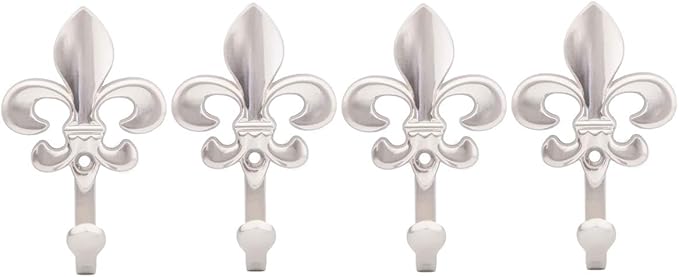 Bathroom Towel Hooks, Decorative Wall Hooks Coat Hooks Heavy Duty Metal Hooks Wall Mounted Hanging Hooks for Hanging Key Purse Robe Hat Scarf Belt Handbag Cup Mug 4Pack Silver