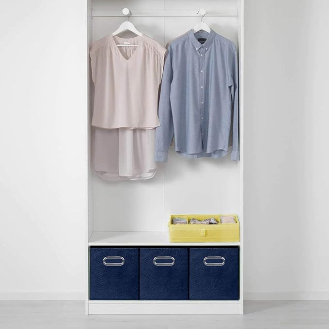 ShellKingdom Storage Bins, Foldable Fabric Storage Cubes And Cloth Storage Organizer Drawer with Metal Handle For Closet And Toys, 11 X 10.5 X 10.5 INCH, 2 Pack (Dark Blue)