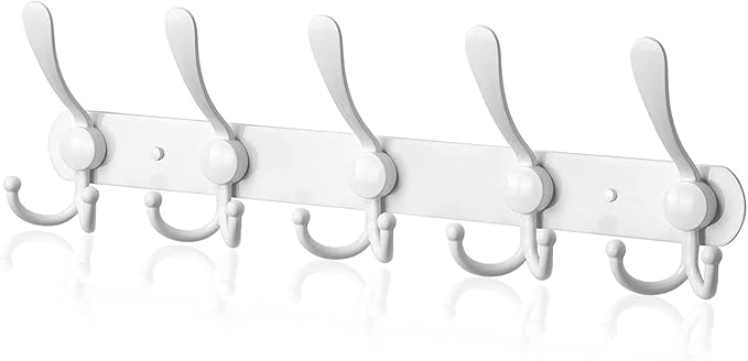 Coat Rack Wall Mounted,5 Tri Stainless Steel Coat Hook for Coat Hat Robes Towel in Mudroom Entryway (White, 1 Pack 5 Hook)