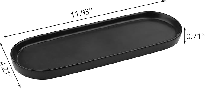 VanEnjoy Black Vanity Tray for Bathroom Counter, Long Narrow Tray Ceramic Tray for Kitchen Counter for Soap Bottles