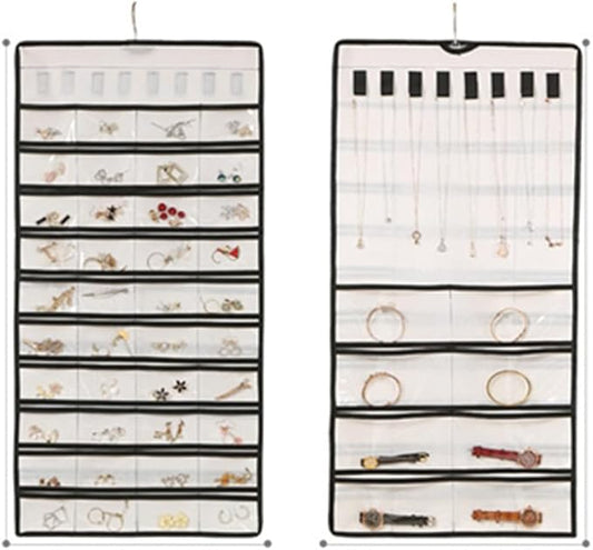 ONEPEACE Hanging Jewelry Organizer: Necklace & Earring Holder with Pockets for Closet, Wall or Door (Beige)