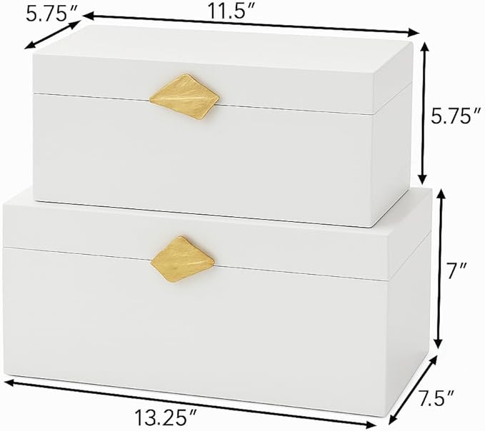 Vintiquewise Set of 2 Decorative Wooden Storage Boxes with Gold Accent – Boxes for Keys, Jewelry, Makeup, Accessories, Crafts, Gadgets, Home Office, Living Room, Bedroom & Entryway Décor, White