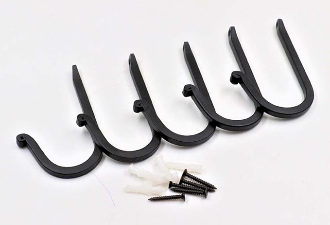 THDC Single Prong Wrought Iron Hooks, Vintage Hand Forged Iron Curved Metal Fasteners – Decorative Colonial Wall Décor, Heavy Duty Wall Hooks, Hangers for Keys, Coats, Robe, Bags, Home, Kitchen (5)