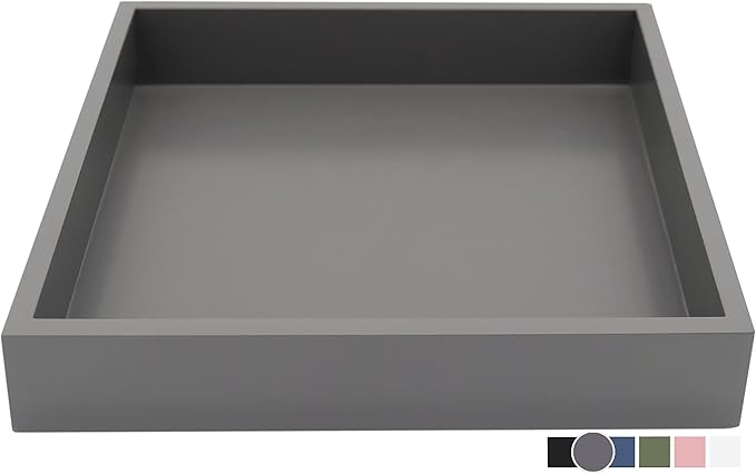 10"x10" Small Square Wood Decorative Tray for Office, Ottoman, Bathroom, Entry, Remote Controls, Countertop Organizer, Candle Tray- Charcoal