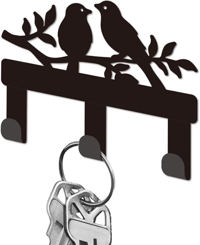 Birds Branch Metal Key Holder for Wall Mini Key Hook Organizer Rack Key Hangers Wall Decorative with 3 Hooks for Entryway Front Door Hallway Kitchen Office Bag Clothes Key Hanging