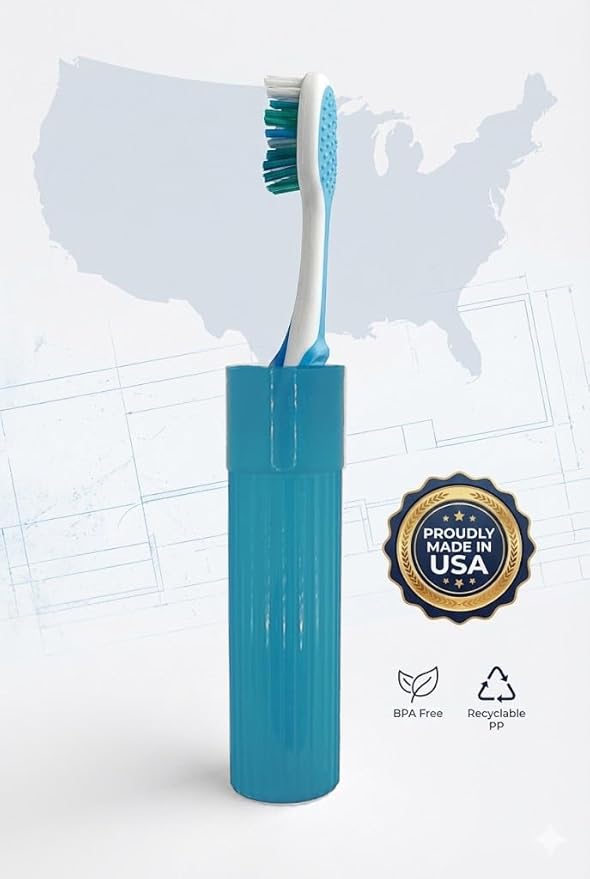 Toothbrush Holder (Blue & Pink) Made in USA, with Ventilation Holes, for Toothbrush Covers, Toothbrush Holder, Toothbrush Soft, Durable Design, Hygienic Bathroom Accessory