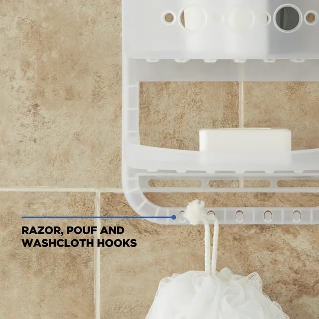 Shower Caddy Hanging, Large Heavy Duty Plastic Shower Organizer with 2 Shelves and 1 Deep Basket, White