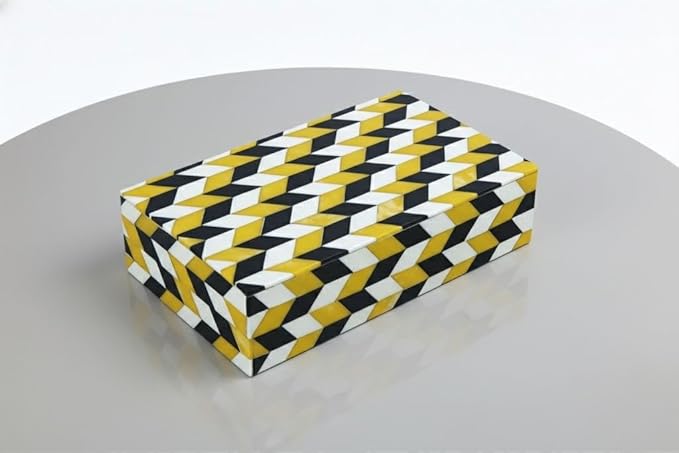 Decorative Storage Box, Handmade Chevron Pattern, Boho Style, Multipurpose Gift Box (zigzag, 12X4X2.5 Inch)
