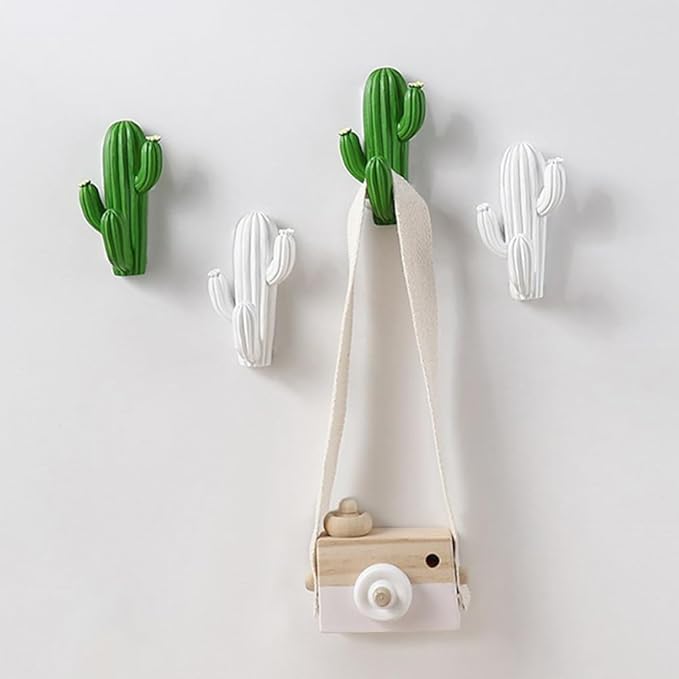 Amosfun 2-Pack Self-Adhesive Cactus Wall Hooks 3.15 X 1.77 X 1.38 Inches Creative Green Plastic Wall-Mounted Storage Hooks for Home Entryway Bathroom Decoration