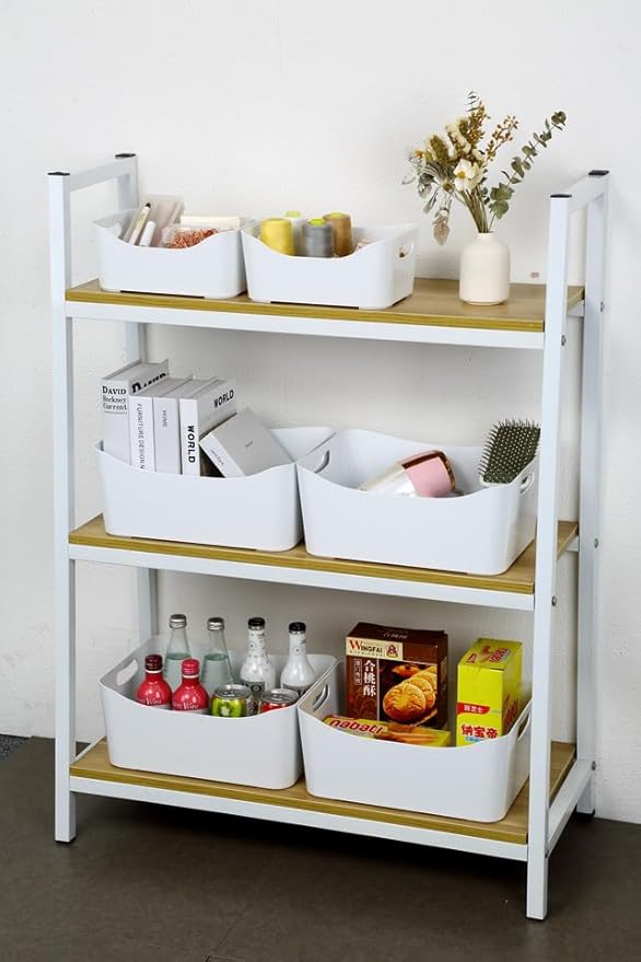 YBM HOME Storage Bins - Open Plastic Organizers and Storage Basket for Kitchen Pantry Organization, Under Sink Bathroom Storage, Toy Baskets, Food Storage Box Containers (Small - White)