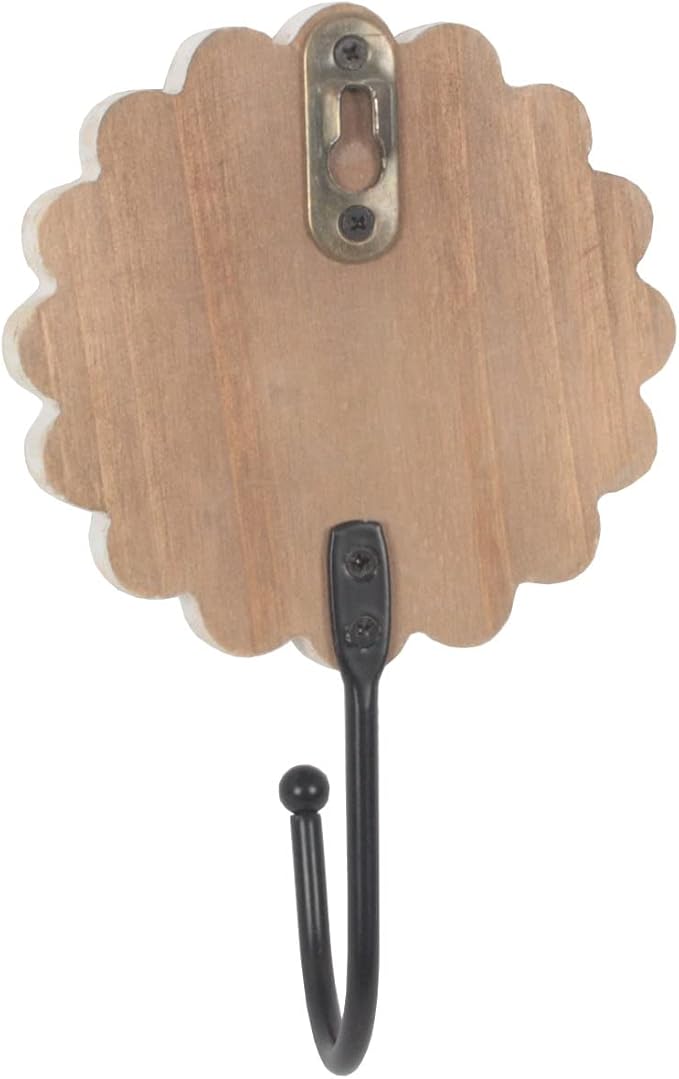 Distress Wood Flower Coat Hooks for Wall Hanging, Single Small Vintage Decorative Hanger for Keys, Bags, Towels (Long Hanger)