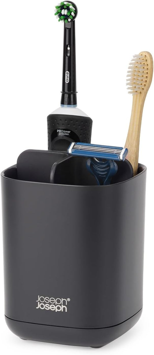 Joseph Joseph Easy-Store - Toothbrush Holder Caddy, Bathroom Storage, Compact, Matt Black
