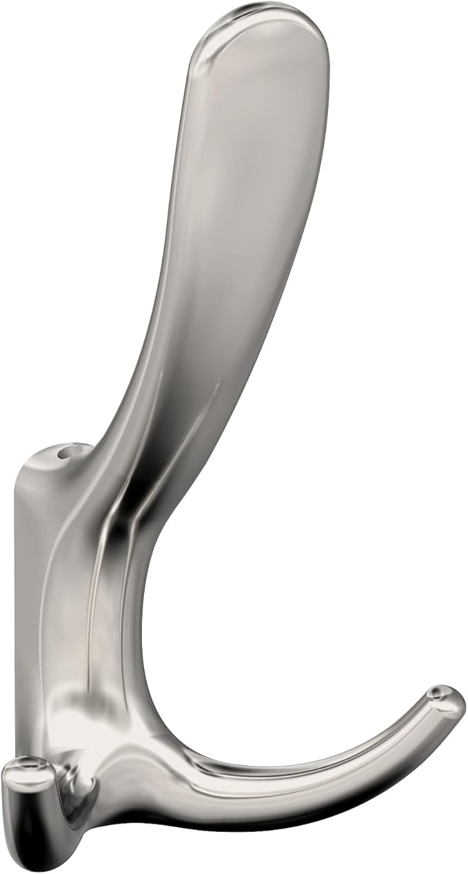 Amerock HBX37013PN | Finesse Triple Prong Decorative Wall Hook | Polished Nickel Hook for Coats, Hats, Backpacks, Bags | Hooks for Bathroom, Bedroom, Closet, Entryway, Laundry Room, Office