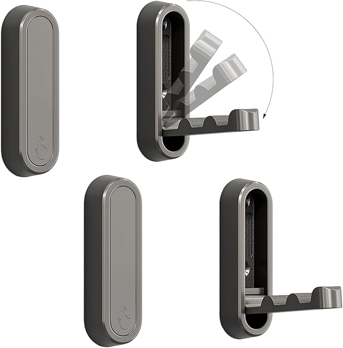 4PCS Folding Coat Hooks, Heavy Duty Wall Hooks Made of Zinc Alloy, Foldable Wall Hooks for Hanging Coats, Scarves, Hats, Bathrobes, Keys, Bags (Gray)